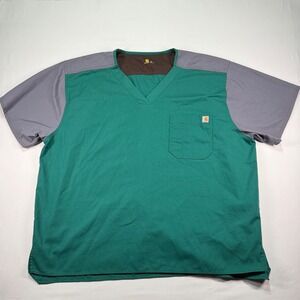 Carhartt Mens 3X Green Grey V Neck Scrub Top Medical Work Shirt Pocket
